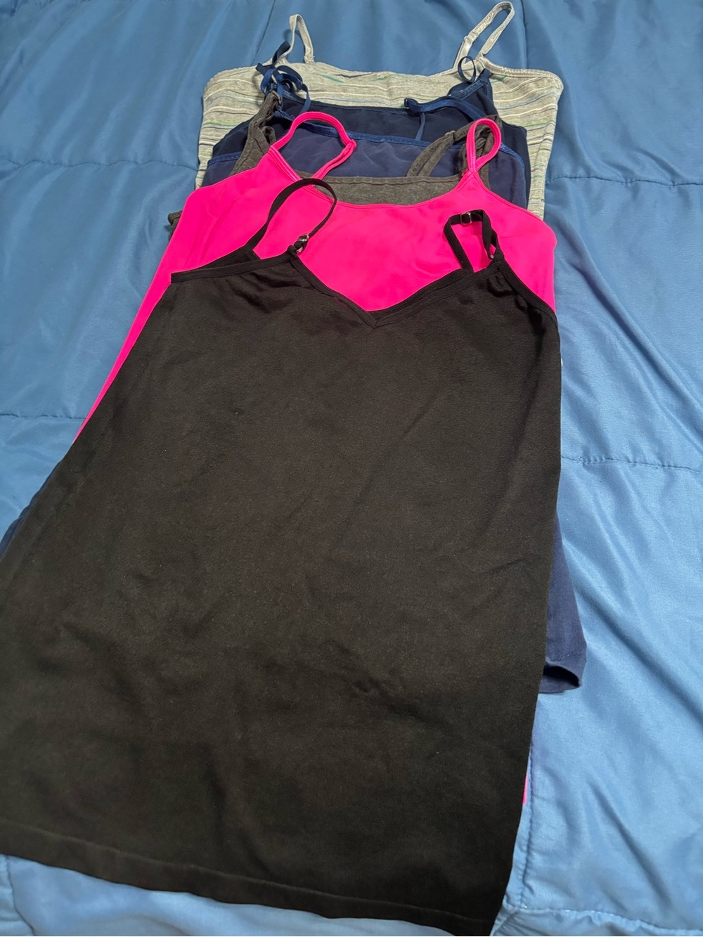 7 piece lot of Women’s Camisoles - Black, Hot Pink, Navy, Gray Stripe